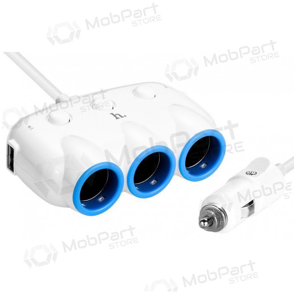 Lader for biler HOCO C1 TRIPLE + USB (5V 3.1A) (hvit)