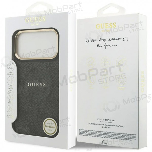 Apple iPhone 17 Pro deksel - Guess PU Leather 4G Gold Frame MagSafe (svart)