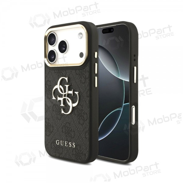 Apple iPhone 18 Pro deksel -Guess PU Leather 4G Metal Logo Gold Frame- (svart)