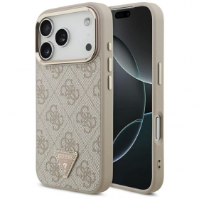 Apple iPhone 17 Pro deksel - Guess PU Leather 4G Strass Triangle Logo Gold Frame MagSafe
