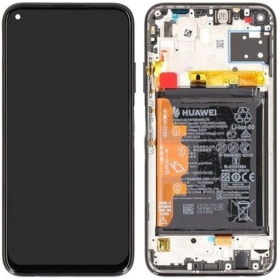Huawei P40 Lite skjerm (svart) (med ramme og batteri) (service pack) (original)
