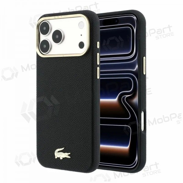Apple iPhone 18 Pro Max deksel -Lacoste PU Leather Champs Elysees Gold Logo MagSafe- (svart)