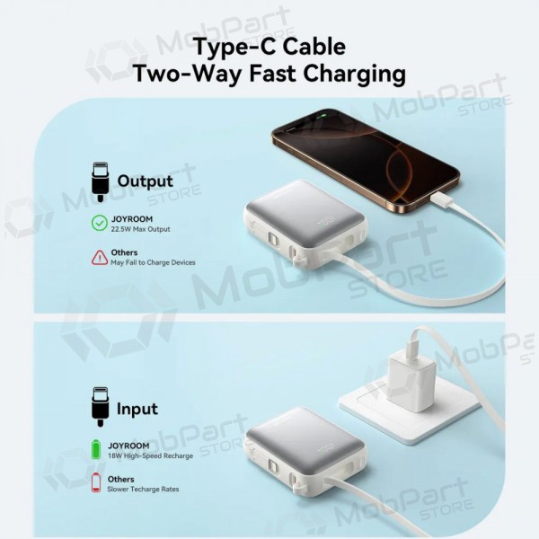 Powerbank Power Bank Joyroom JR-PBF27 22.5W Mini 10000mAh hvitt Powerbank Power Bank Joyroom JR-PBF27 22.5W Mini 10000mAh hvitt
