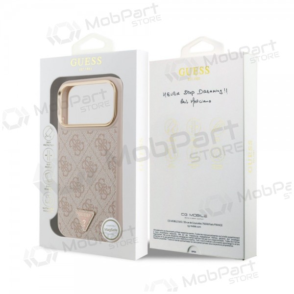 Apple iPhone 18 Pro Max deksel - Guess PU Leather 4G Strass Triangle Logo Gold Frame MagSafe (rosa)