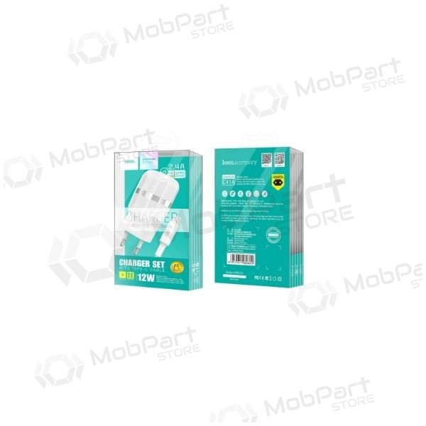 Lader FastCharge HOCO C41A Wisdom Dual USB + microUSB kabel (5V 2.4A) (hvit)