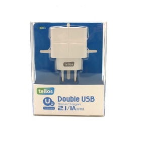 Lader Tellos su USB (dual) (1A+2.1A) (hvit)