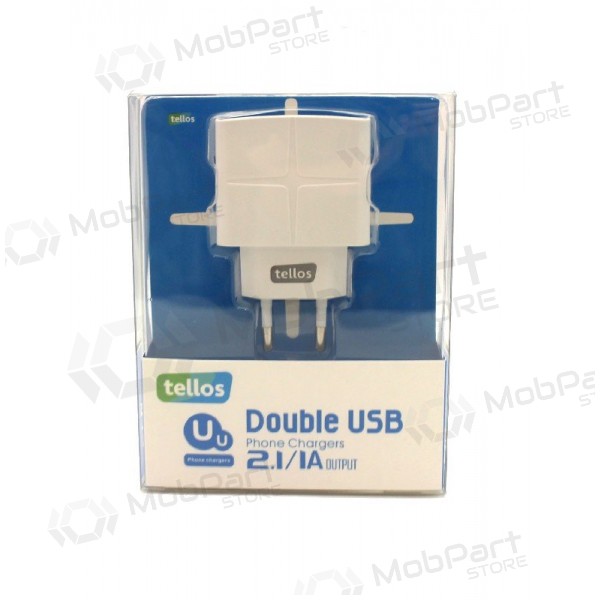 Lader Tellos su USB (dual) (1A+2.1A) (hvit)