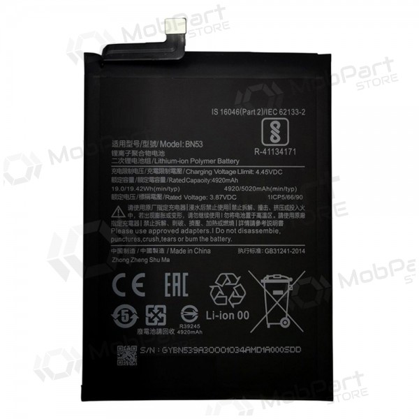 Xiaomi Redmi Note 9 Pro Max, Redmi Note 10 Pro batteri, akumuliatorius (BN53) Xiaomi Redmi Note 9 Pro Max, Redmi Note 10 Pro batteri, akumuliatorius (BN53)