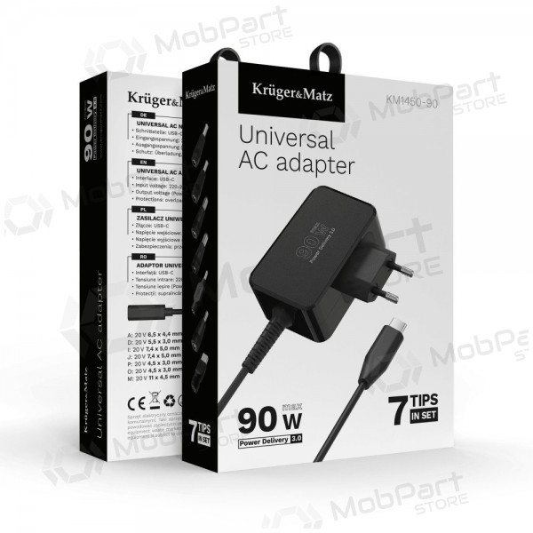 Universell bærbar PC-lader Kruger&Matz 90W svart