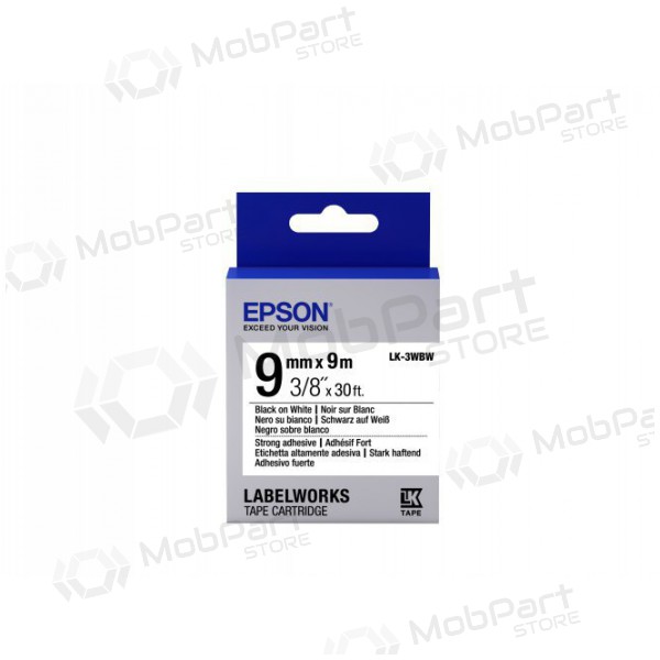 Epson etikettkassett LK-3WBW sterkt lim svart på hvit 9 mm (9 m)