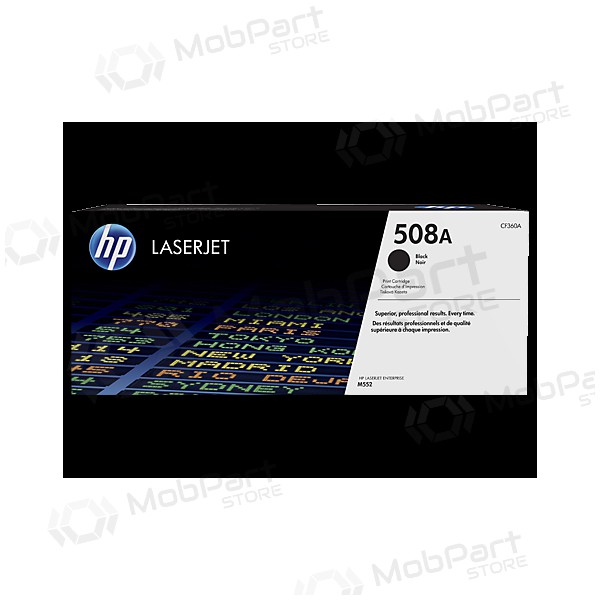 - HP No.508A (CF360A), svart kassett for laserskrivere, 6000 sider.